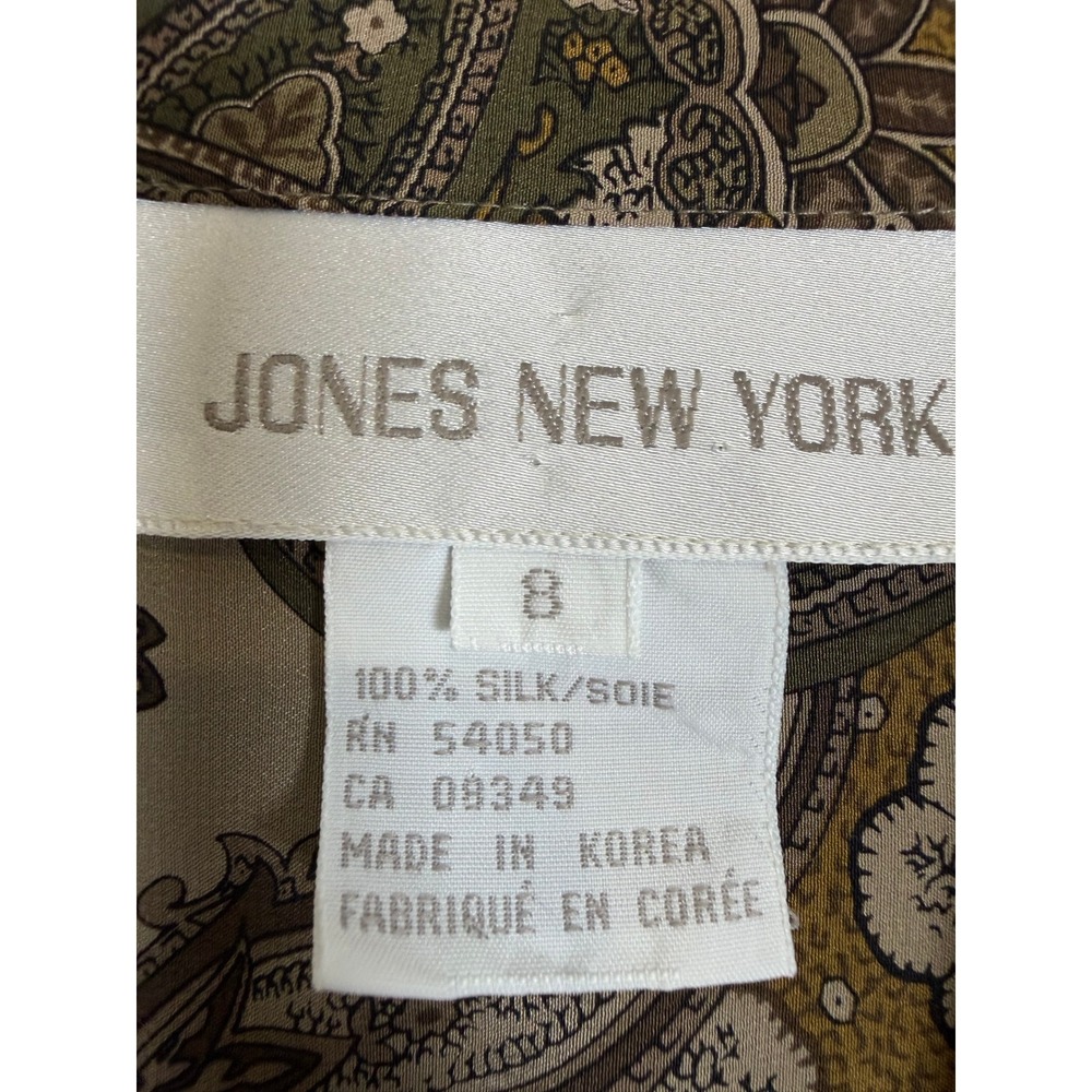 VTG Jones New York 100% Silk Blouse Skirt Brown Paisley 100% Silk 2 Piece Set - Picture 4 of 16